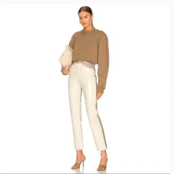 Agolde Paneled 90s Pinched Waist Powder Quail Leather colorblock Pants Size 24 - Picture 6 of 10